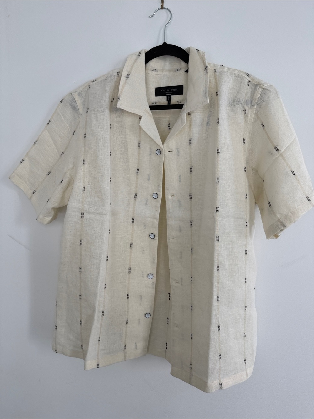 rag & bone Cream Short-Sleeve Button-Up Shirt with Subtle Stripe
